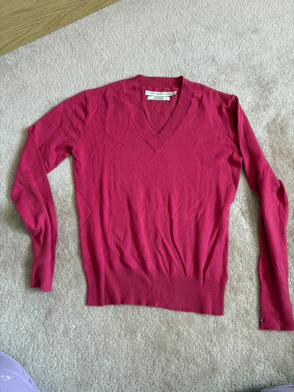 Tommy Hilfiger Women's V-Neck Sweater in Deep Raspberry Pink